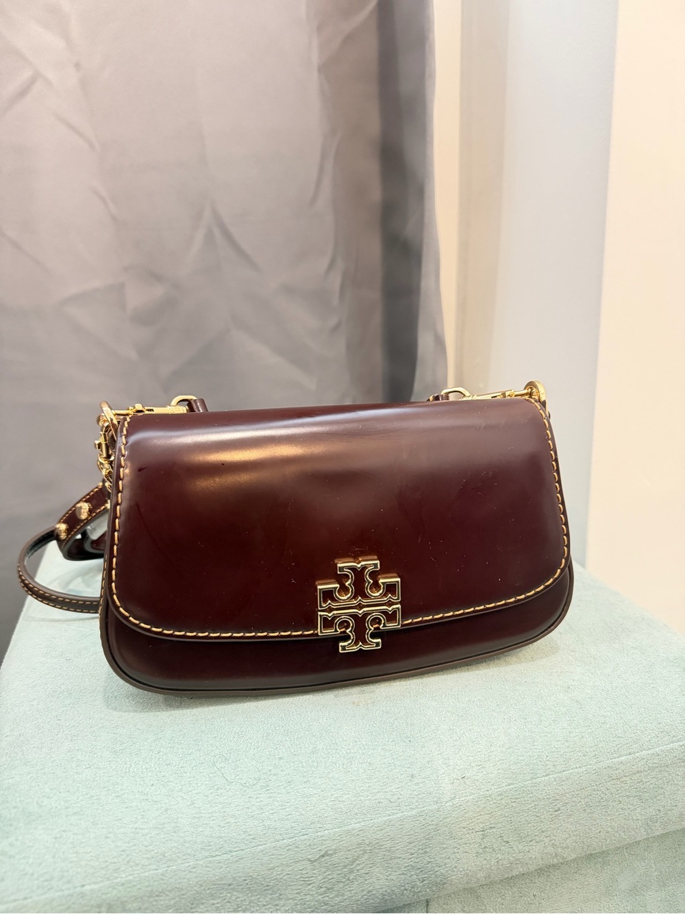 Tory Burch Burgundy Leather Crossbody with Gold Logo
